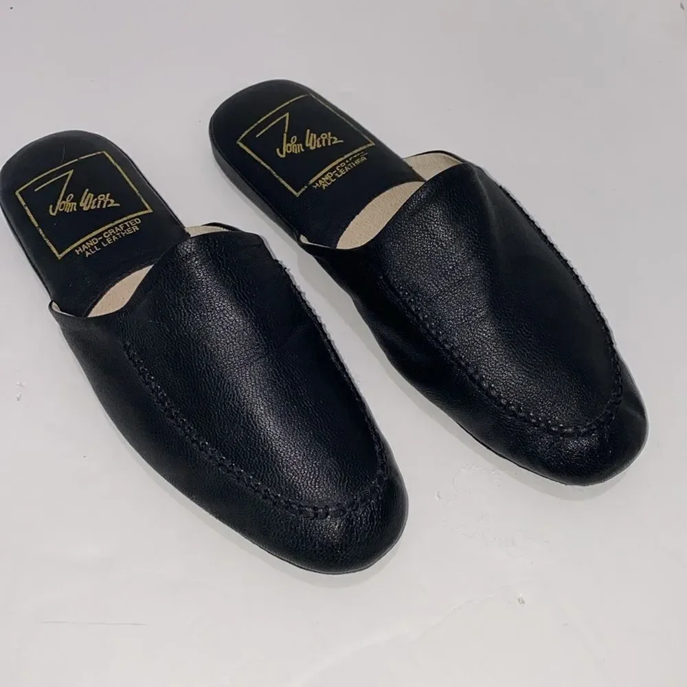 John Weitz Hand Crafted All Leather Men’s Black Slipper Size 14